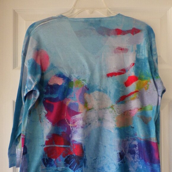 Claire Desjardins Women's Multicolor 3/4 Sleeve V Neck Top Size L Artsy Chic - Picture 2 of 8
